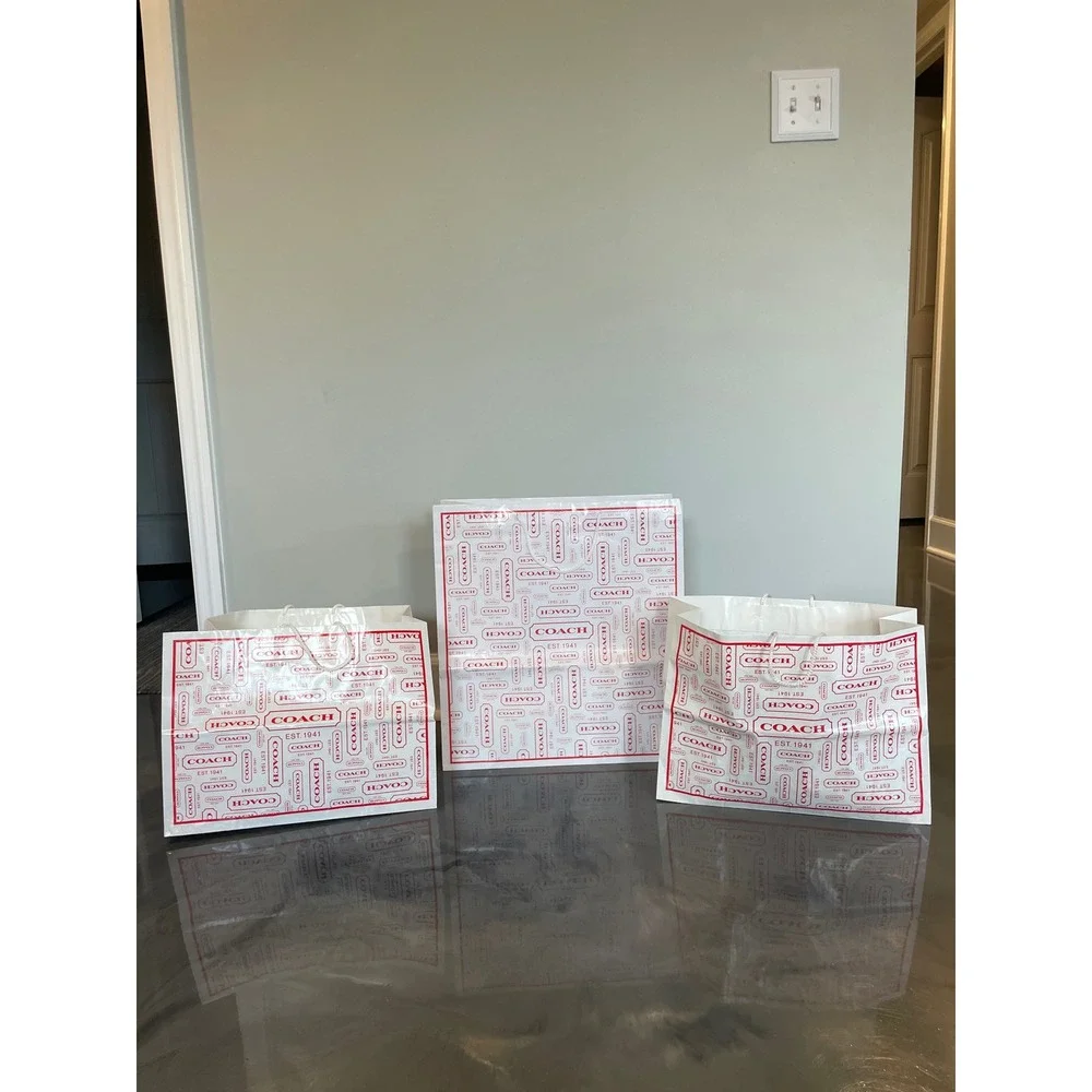 Coach Set of 3 Red White Logo Shopping Paper Bags Large Gift Bags Y2K VTG